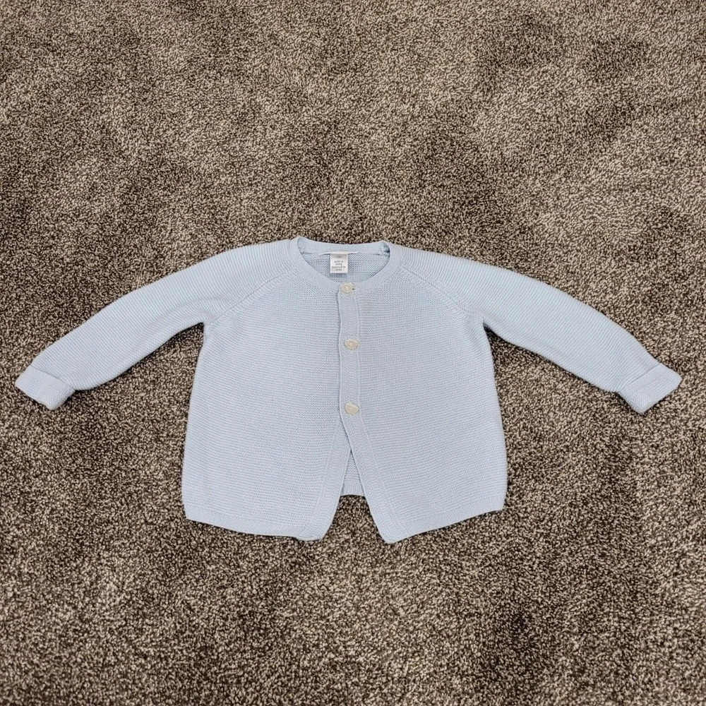 Ralph Lauren Baby Boy Light Blue Cotton Knit Cardigan Sweater Bear Buttons 12M